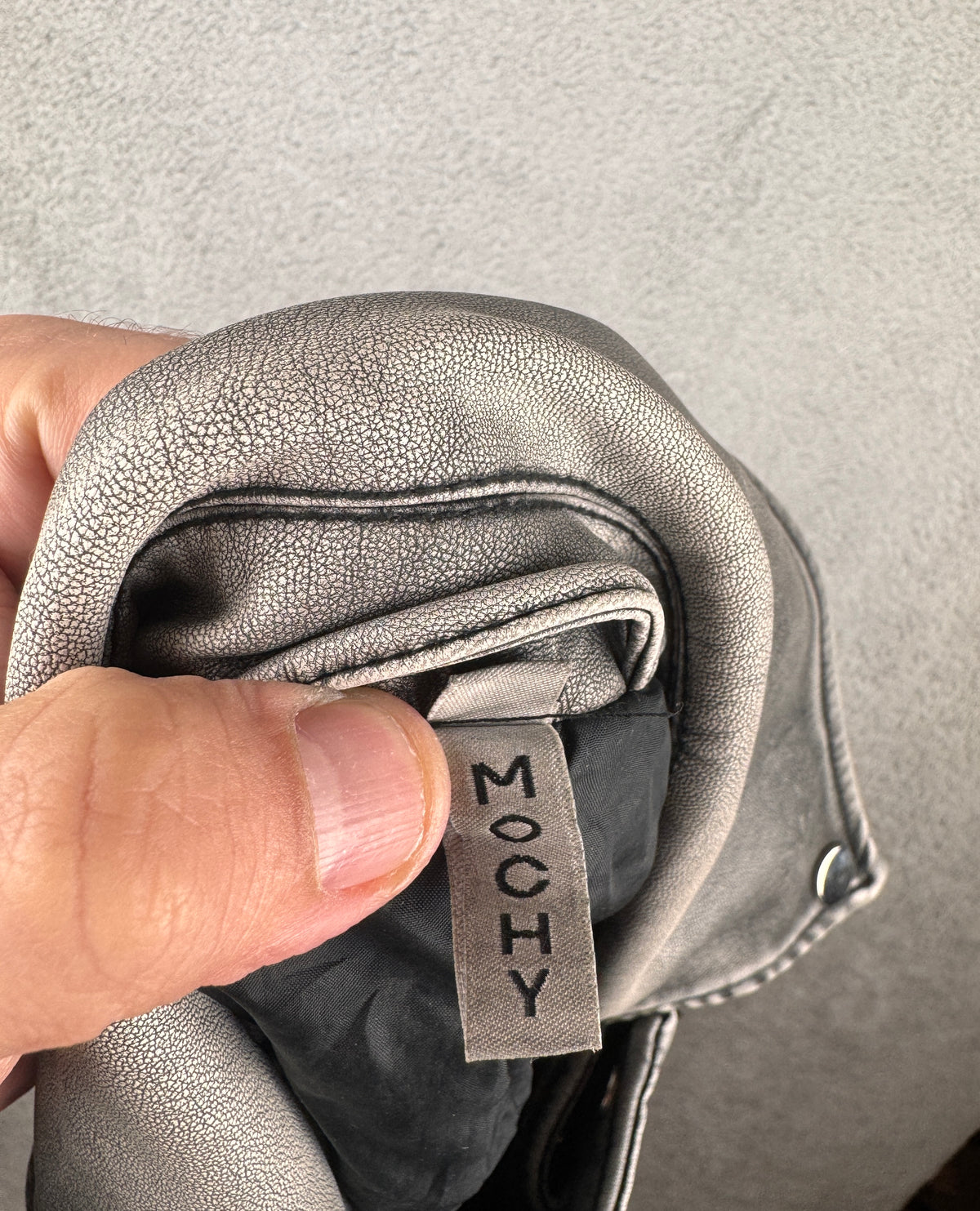 MOCHY TU Womens Grey Faux Leather Biker Jacket Cropped Moto Belted Zip Small