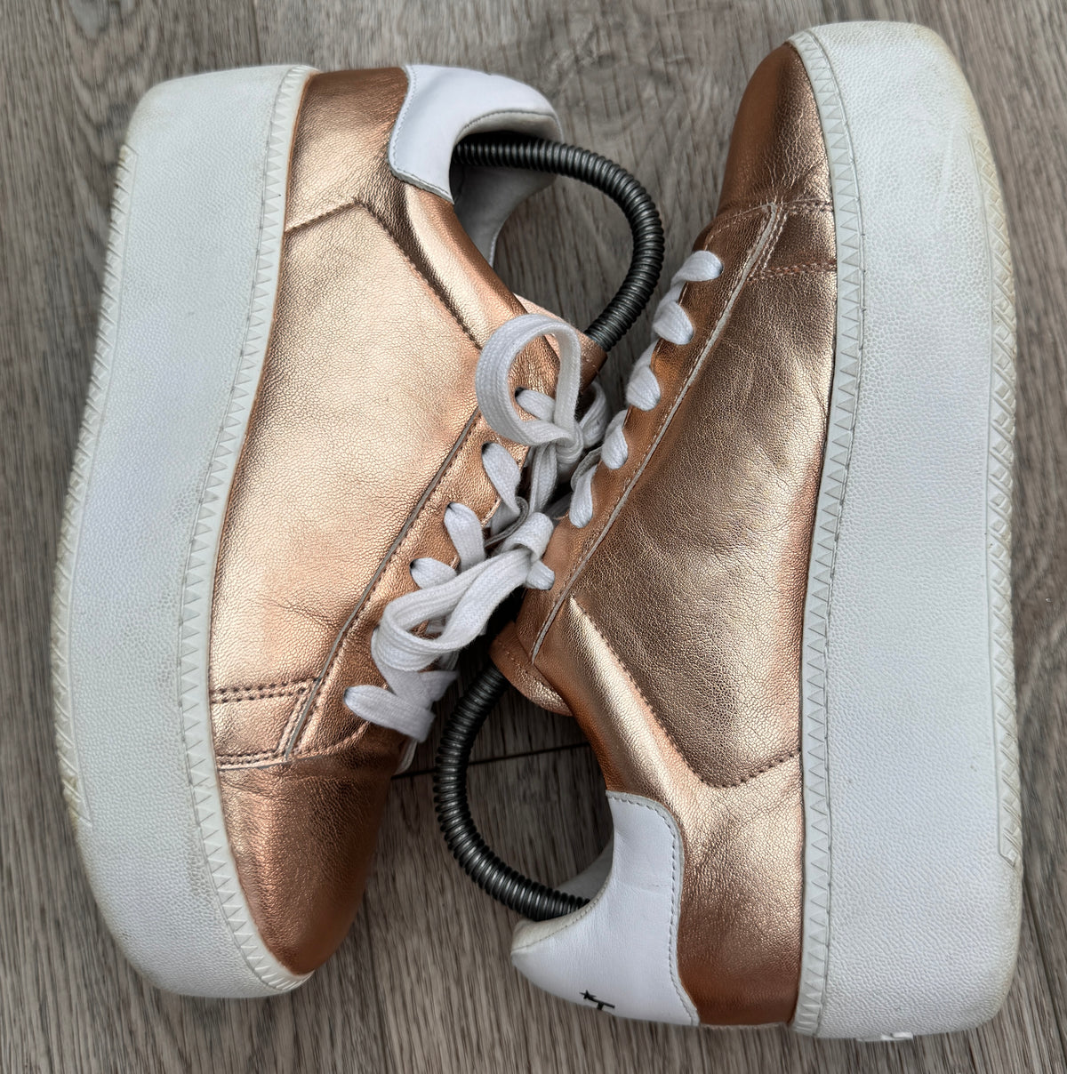 ASH Womens Rose Gold Leather Platform Trainers Chunky Sneakers UK 5