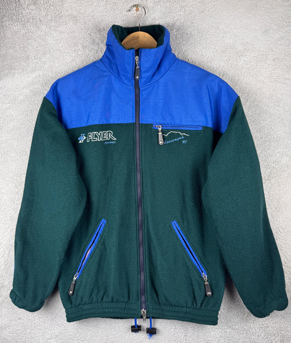 Vintage 90s Flyer Italy Mens Medium Fleece Jacket Green Blue Aconcagua 97 Retro