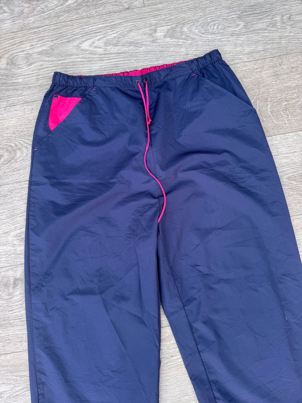Vintage Reebok Womens Shell Track Pants UK 16 Navy Pink 90s Retro