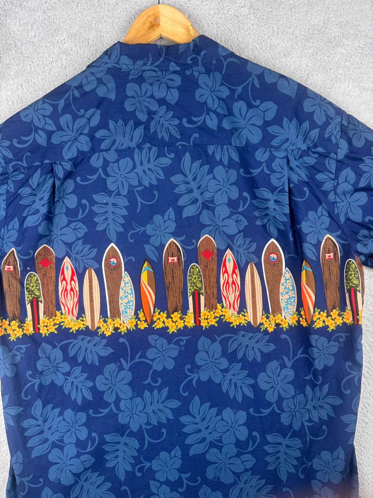 Aloha Republic Hawaiian Shirt 2XL Blue Surfboard Hibiscus Made In Hawaii USA