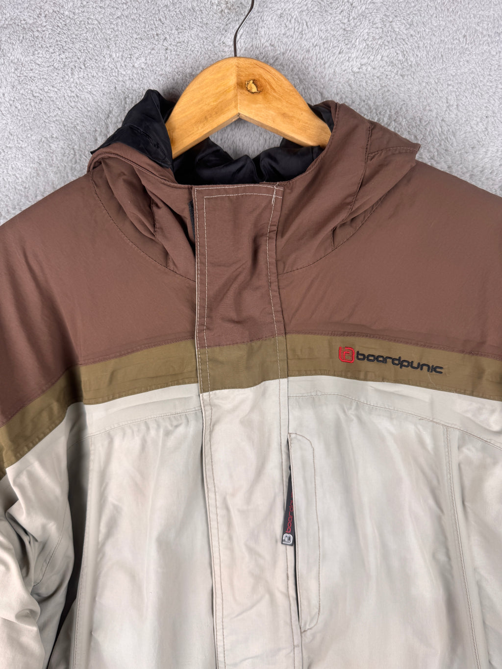 BoardPunk Mens Large Snowboard Ski Jacket Brown Cream Hooded Winter