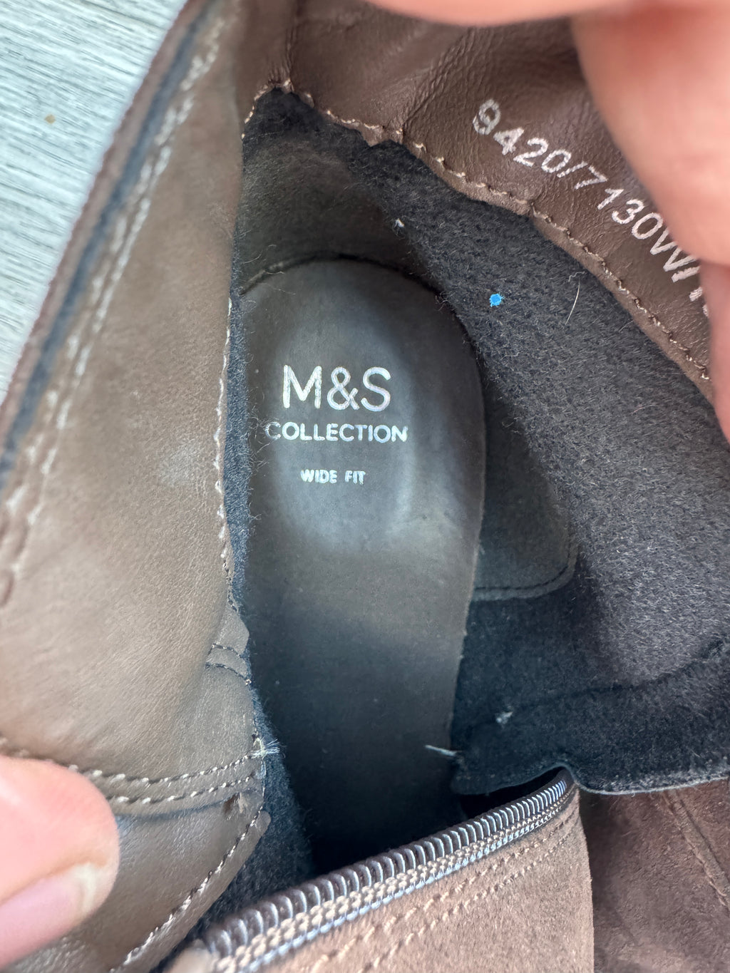 M&S Womens Brown Suede Look Wedge Ankle Boots Wide Fit UK 5.5 Insolia