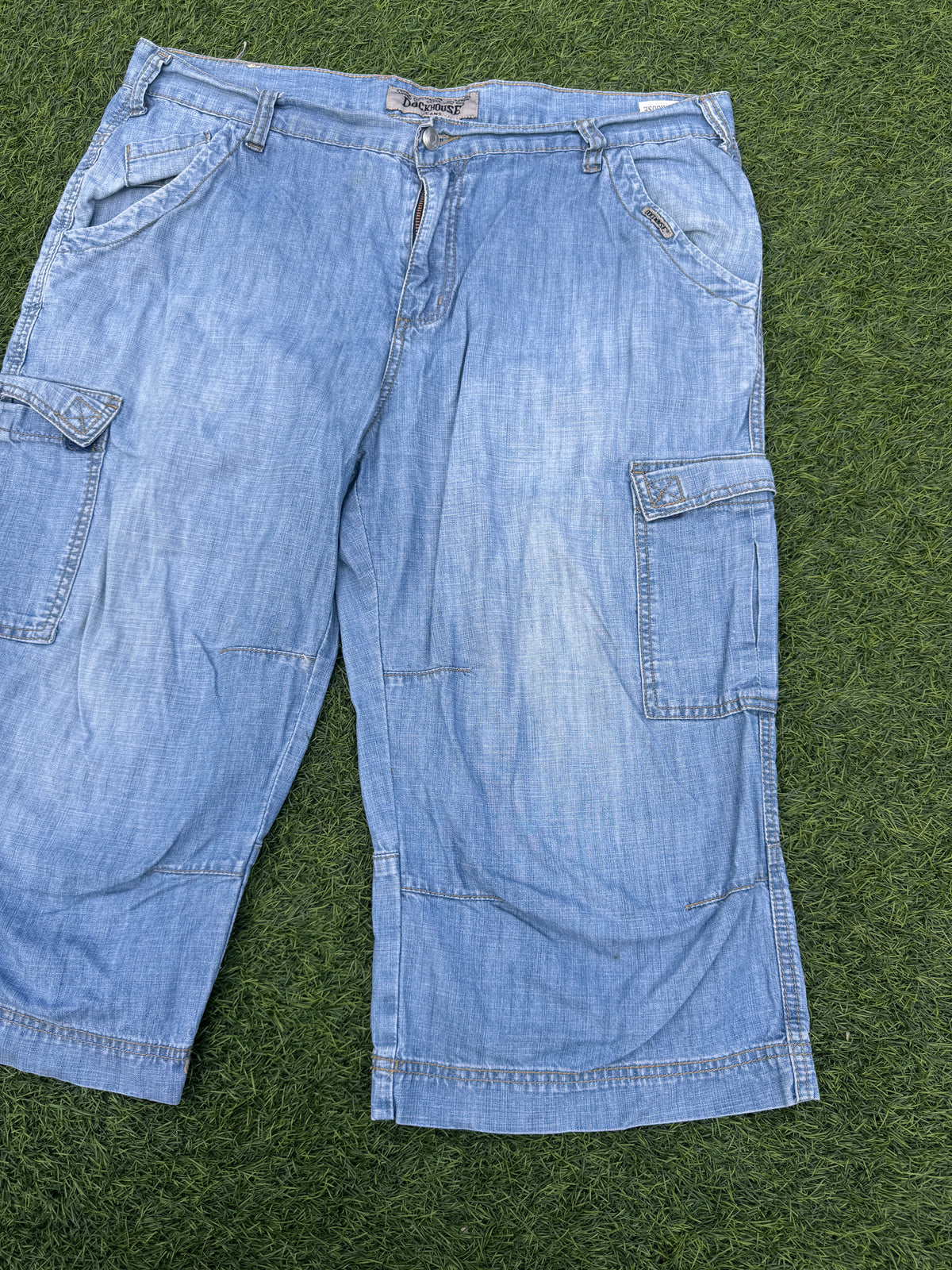 Dockhouse Mens W38 Baggy Denim Jorts Y2K Skater Cargo Long Shorts Light Blue
