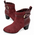 M&S Womens Ankle Boots UK 6.5 Burgundy Suede Effect Block Heel Buckle Zip