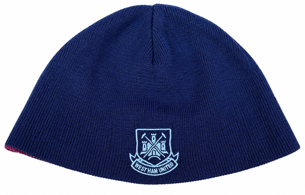 West Ham United FC Beanie Hat Navy Blue Claret Reversible Football