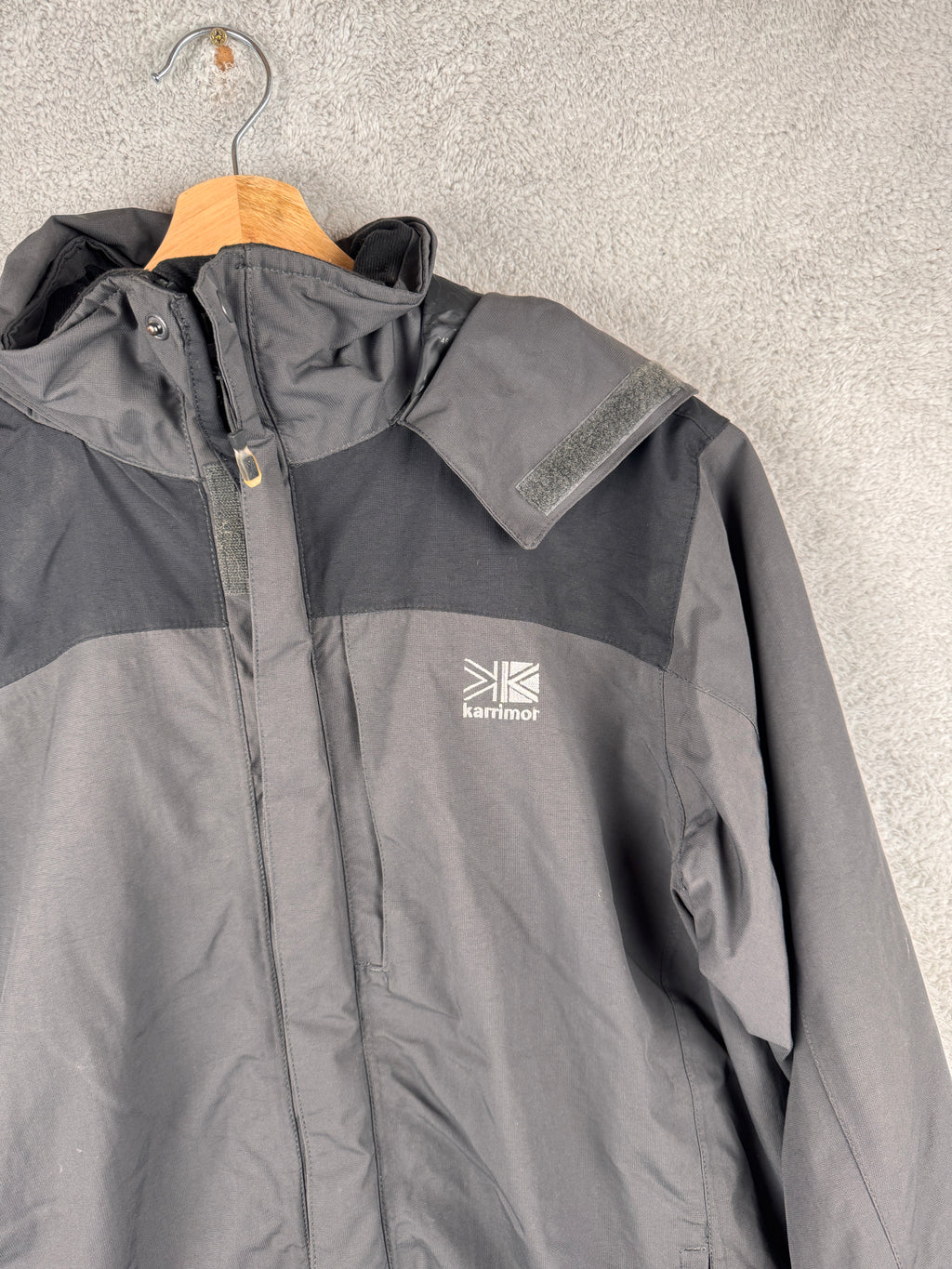 Karrimor Mens Waterproof Jacket Small Grey Black Hooded Outdoor Hiking Coat