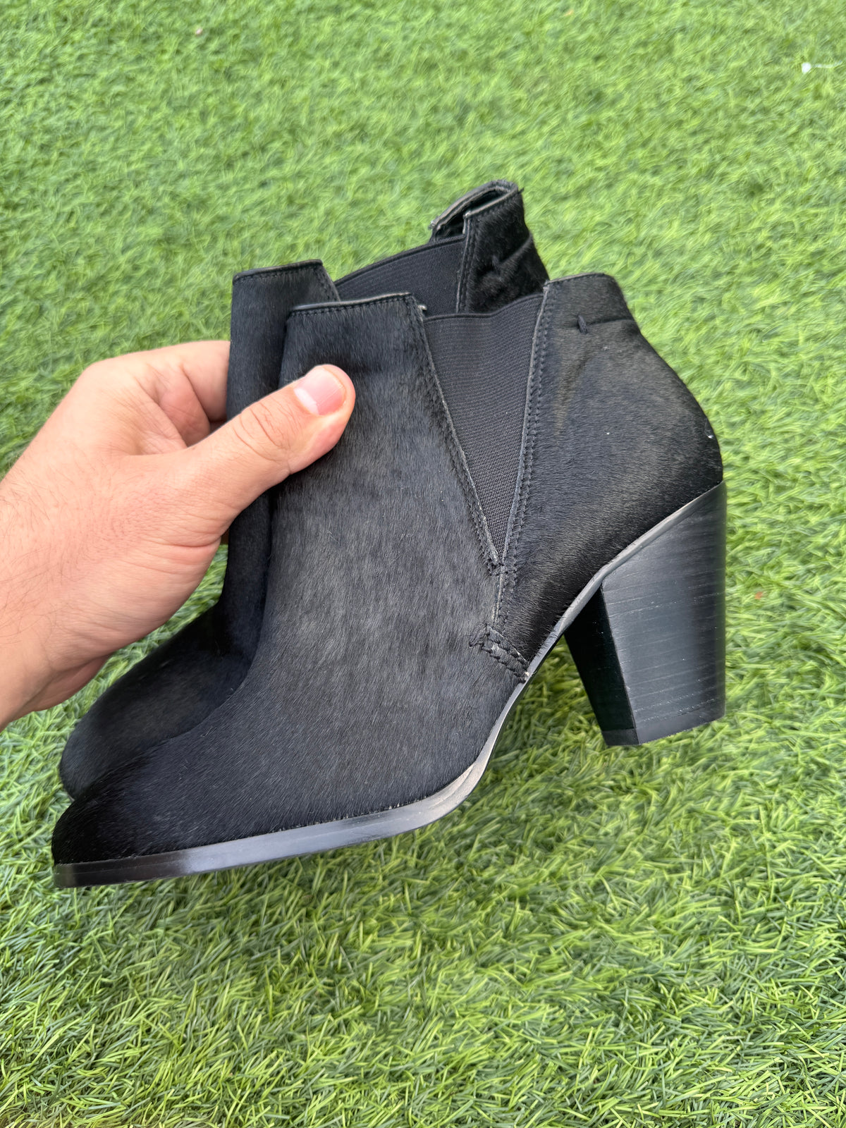 M&S Autograph Womens Pony Hair Chelsea Ankle Boots Black UK 7 Block Heel