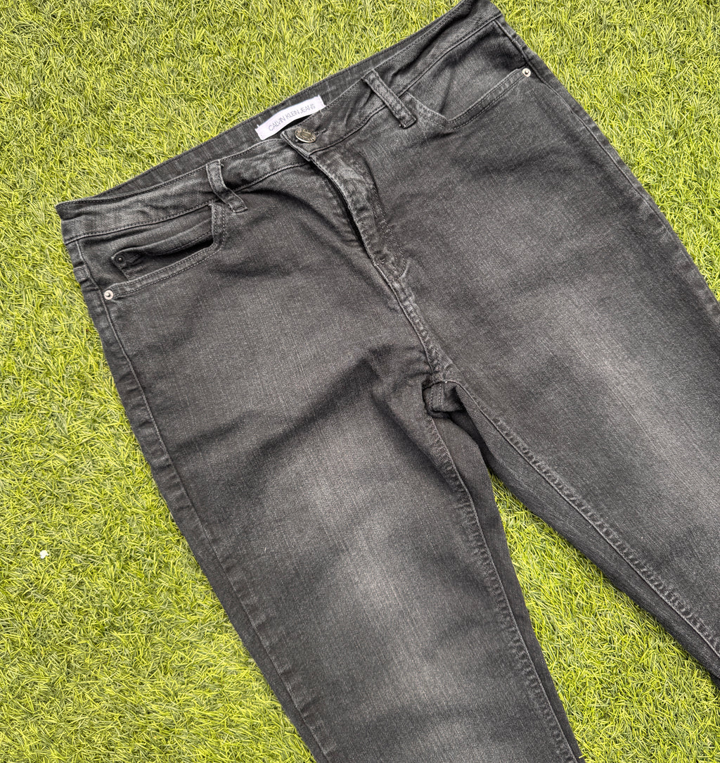 Calvin Klein Jeans Mens W36 L32 Black Grey Faded Denim Trousers Straight Leg