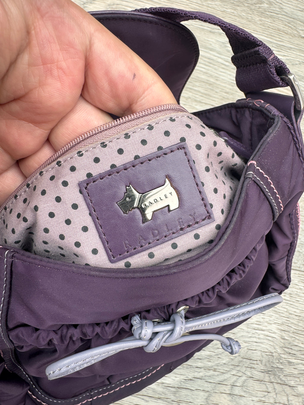 Radley Womens Purple Crossbody Shoulder Bag Nylon Leather Trim Dog Charm Plum
