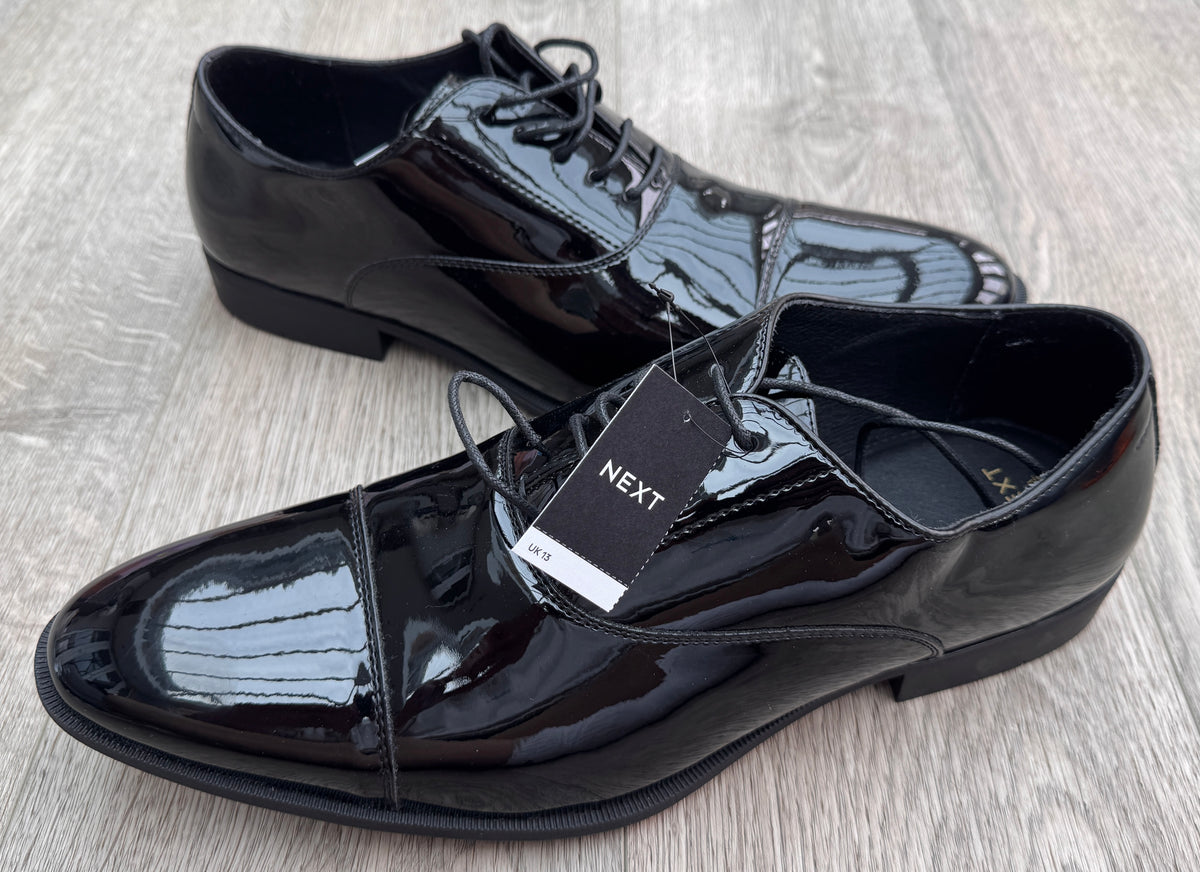 NEXT Mens Black Patent Oxford Formal Dress Wedding Shoes UK 13