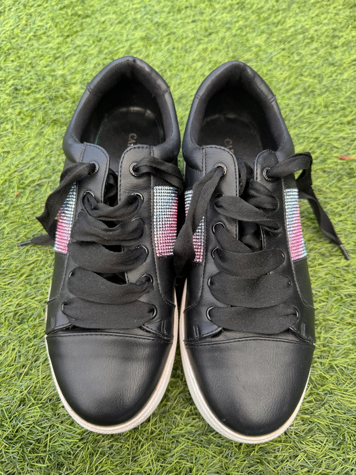 Carvela Womens Black Diamante Crystal Platform Trainers Lace Up Shoes UK 4