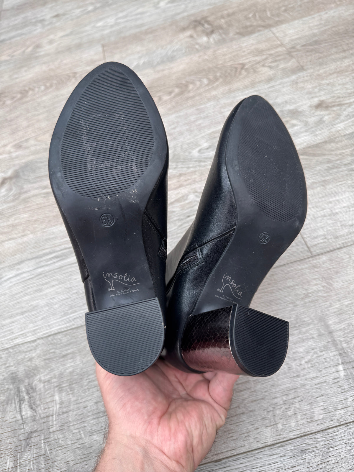 M&S Womens Ankle Boots UK 6.5 Black Metallic Block Heel Zip Insolia
