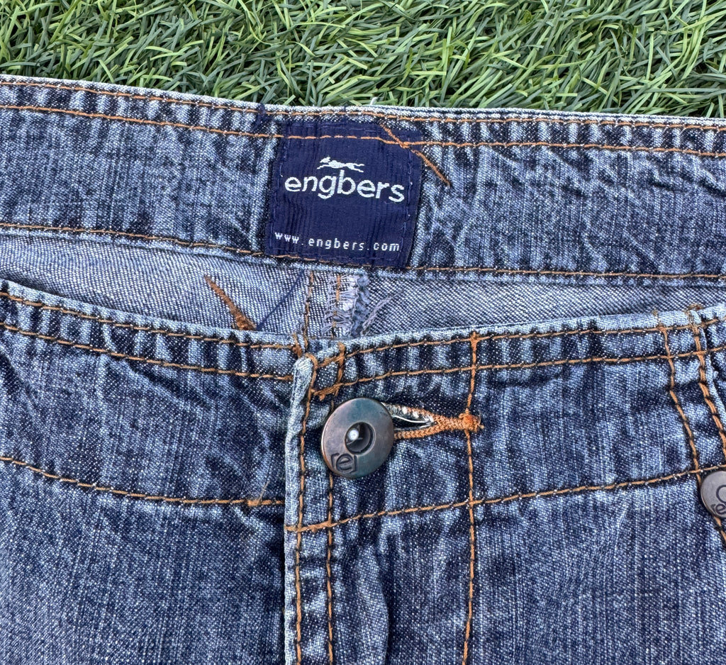 Engbers Mens Denim Shorts W36 Blue Wash Long Baggy Bermuda Jorts Y2K