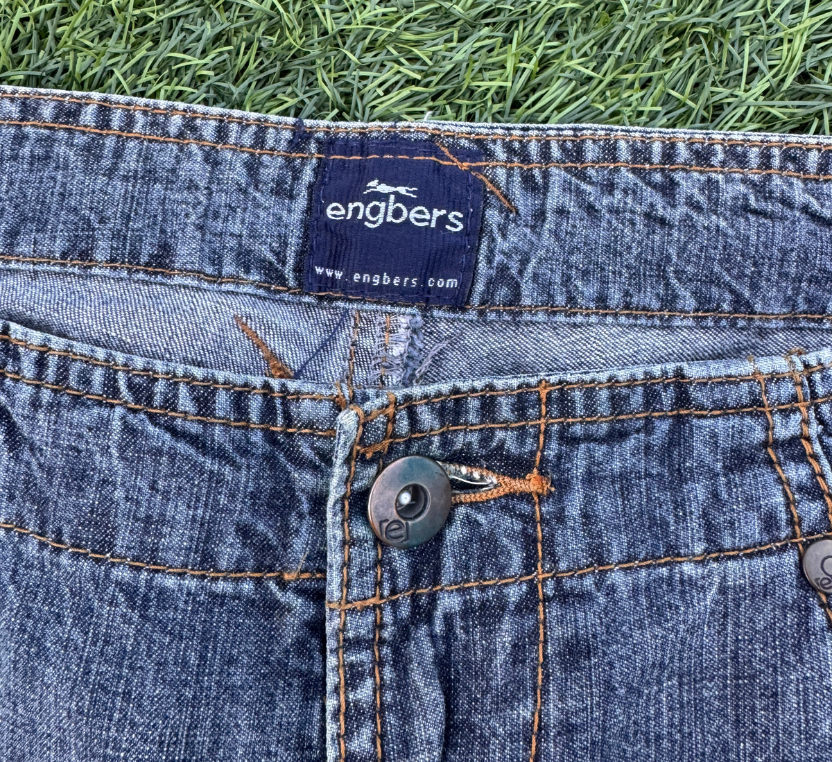 Engbers Mens Denim Shorts W36 Blue Wash Long Baggy Bermuda Jorts Y2K