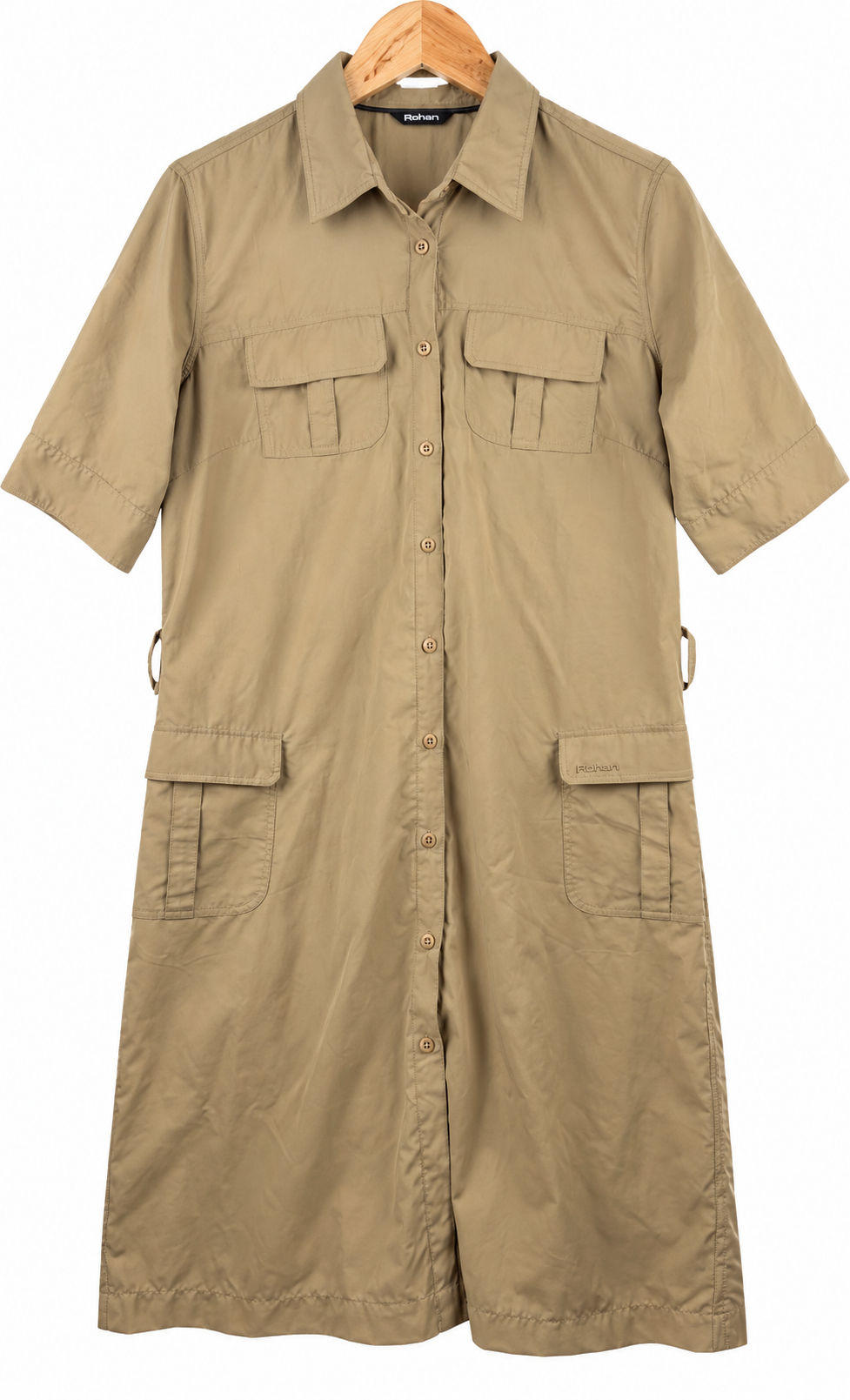 Rohan Womens Safari Dress UK 16 Beige Khaki Travel Utility Shirt Midi Beltless
