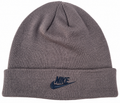 Nike Vintage Beanie Hat Grey Embroidered Swoosh Logo Cuffed Knit Winter