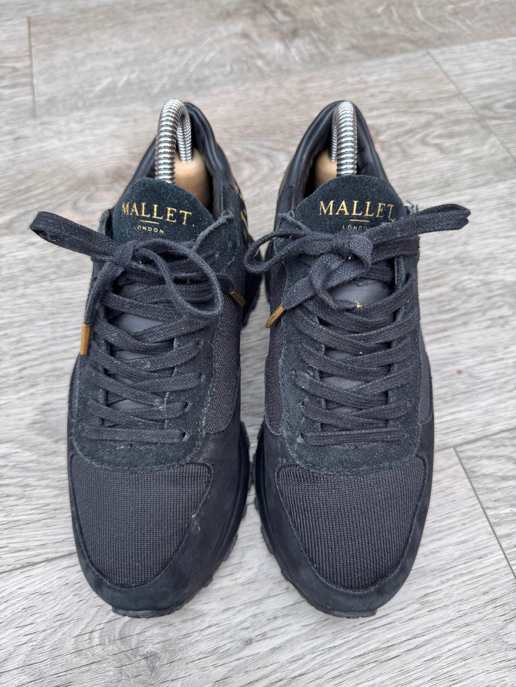 Mallet London Womens Trainers UK 3 EU 36 Black Gold Suede Designer