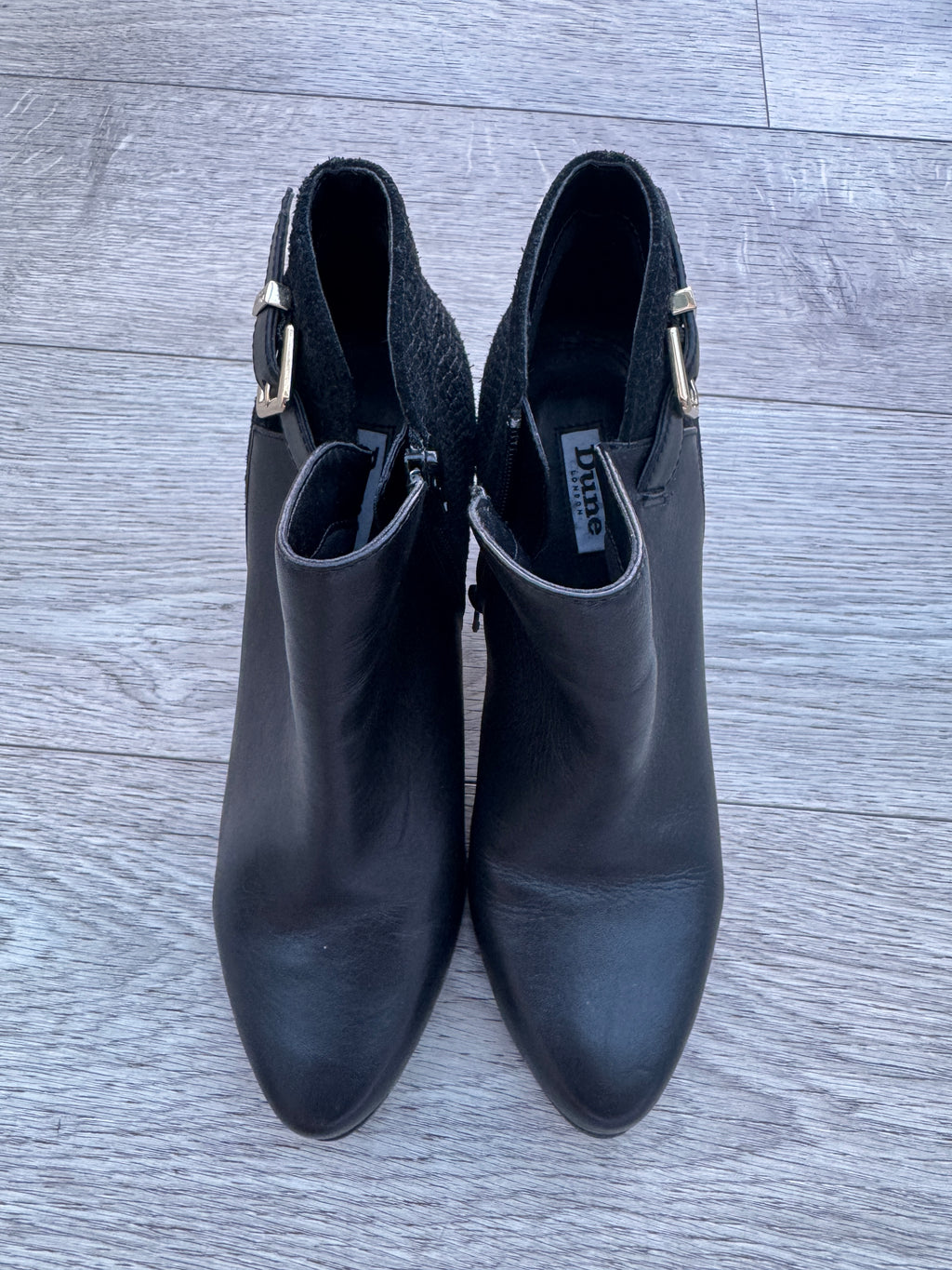 Dune London Womens Black Ankle Boots UK 7 EU 40 Buckle Block Heel Zip