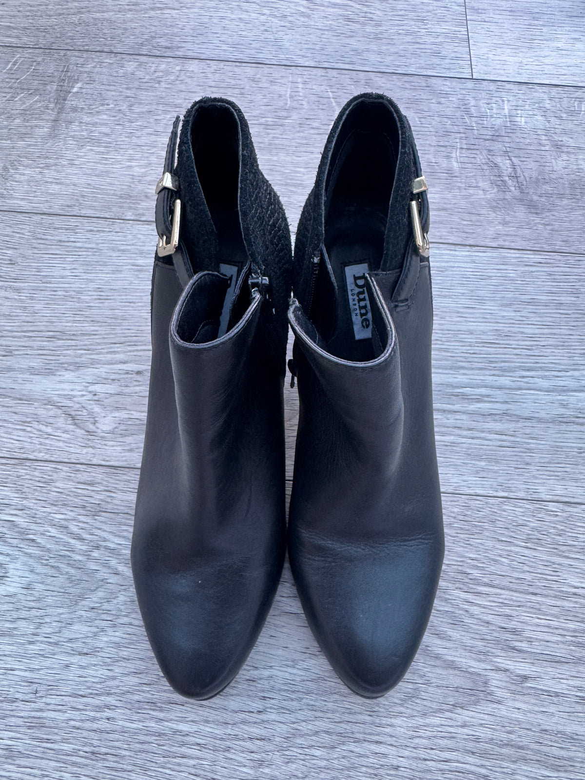 Dune London Womens Black Ankle Boots UK 7 EU 40 Buckle Block Heel Zip