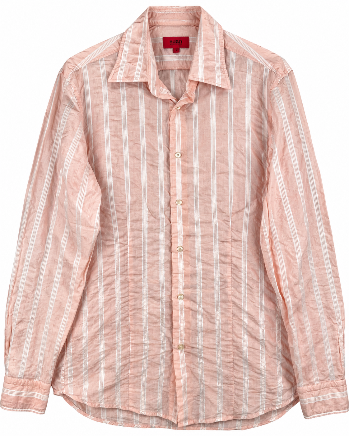 Hugo Boss Mens Shirt Medium Pink White Stripe Long Sleeve