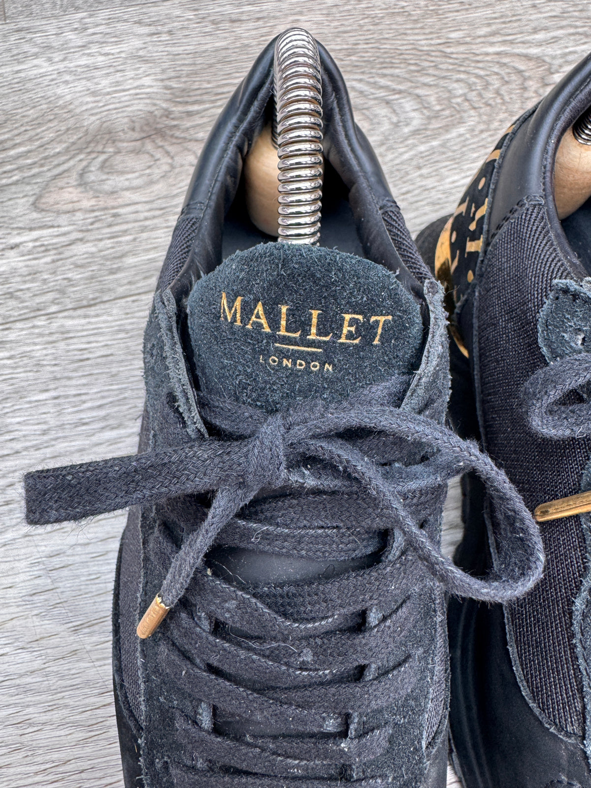 Mallet London Womens Trainers UK 3 EU 36 Black Gold Suede Designer