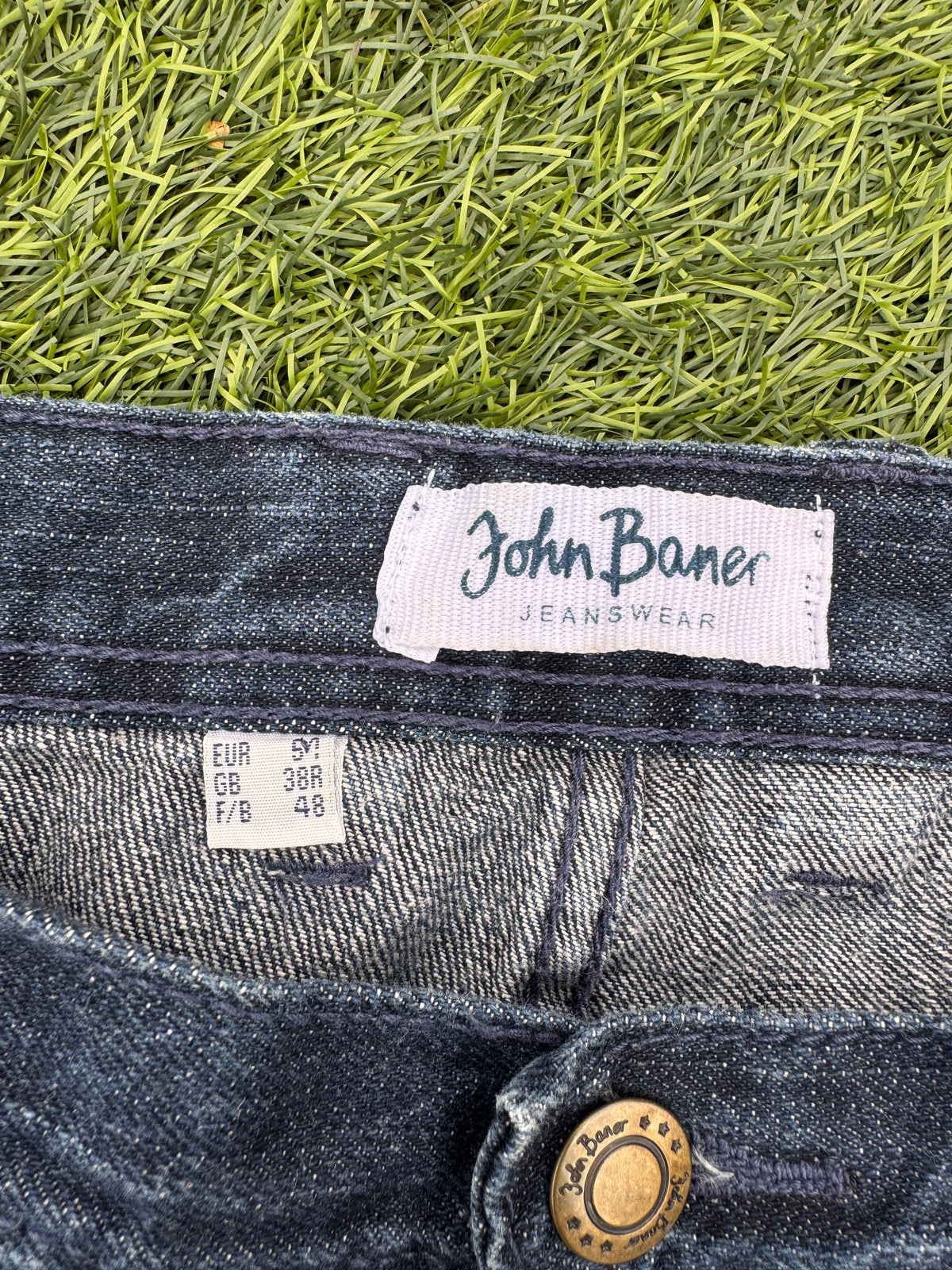 John Baner Mens Denim Cargo Shorts W38 Blue Distressed Long Baggy Utility Y2K