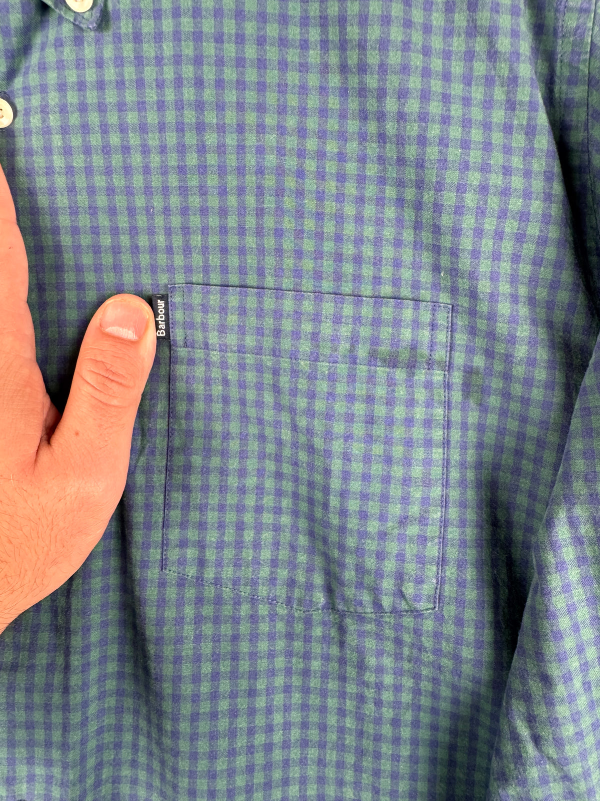 Barbour Mens Shirt Large Blue Green Gingham Check Tailored Fit