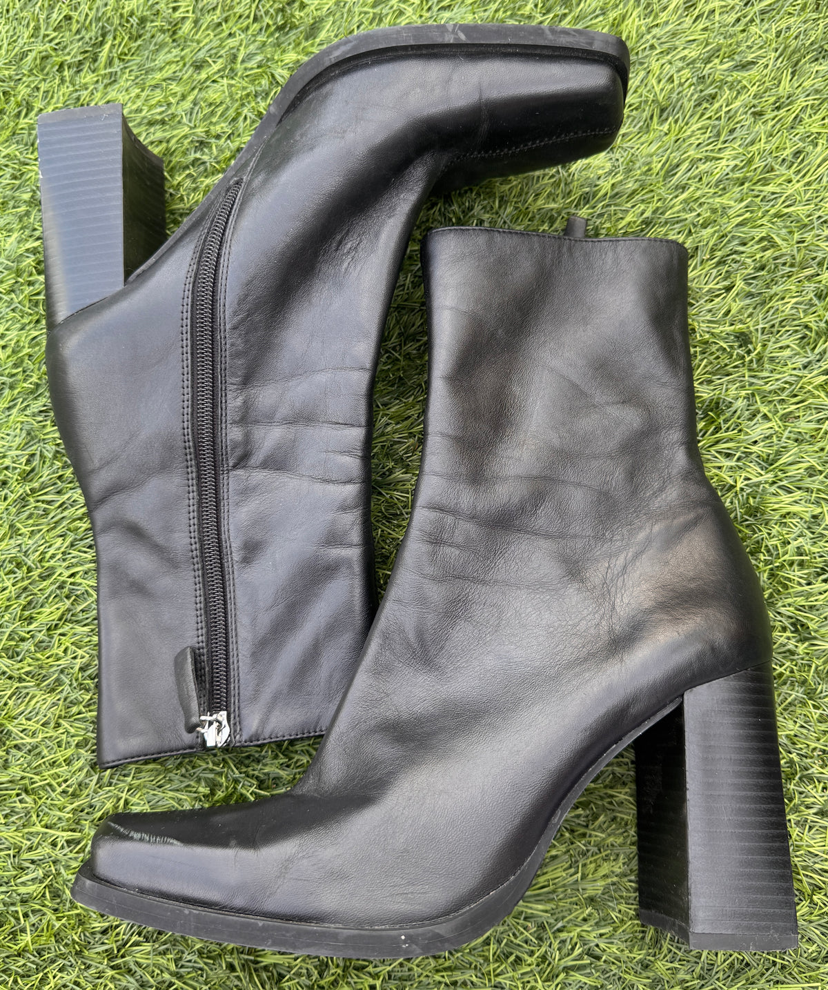 Zara Womens Black Ankle Boots UK 6 Square Toe High Block Heel Zip
