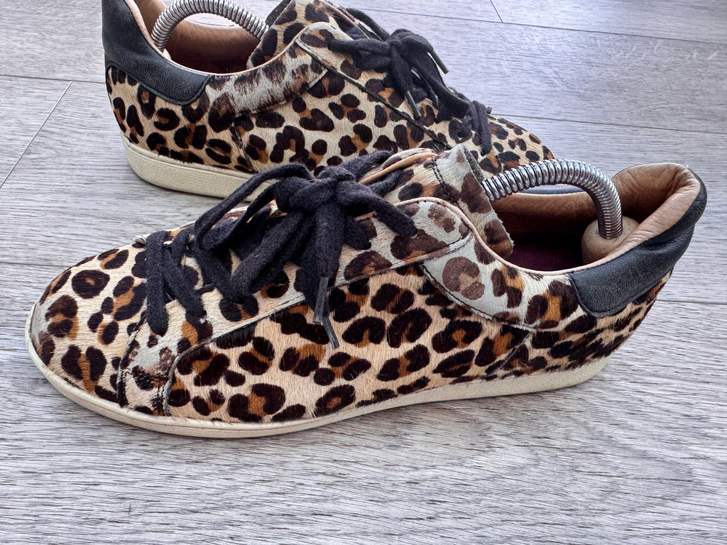 Air & Grace Leopard Print Pony Hair Leather Trainers Womens