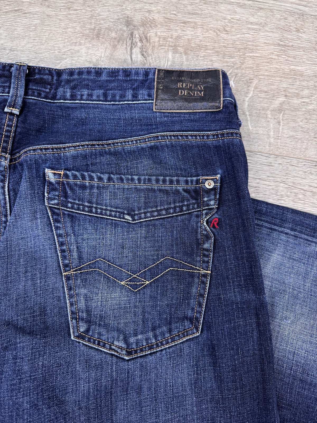 Replay Jimi M923 Jeans Mens W38 L34 Blue Denim Distressed Bootcut Y2K