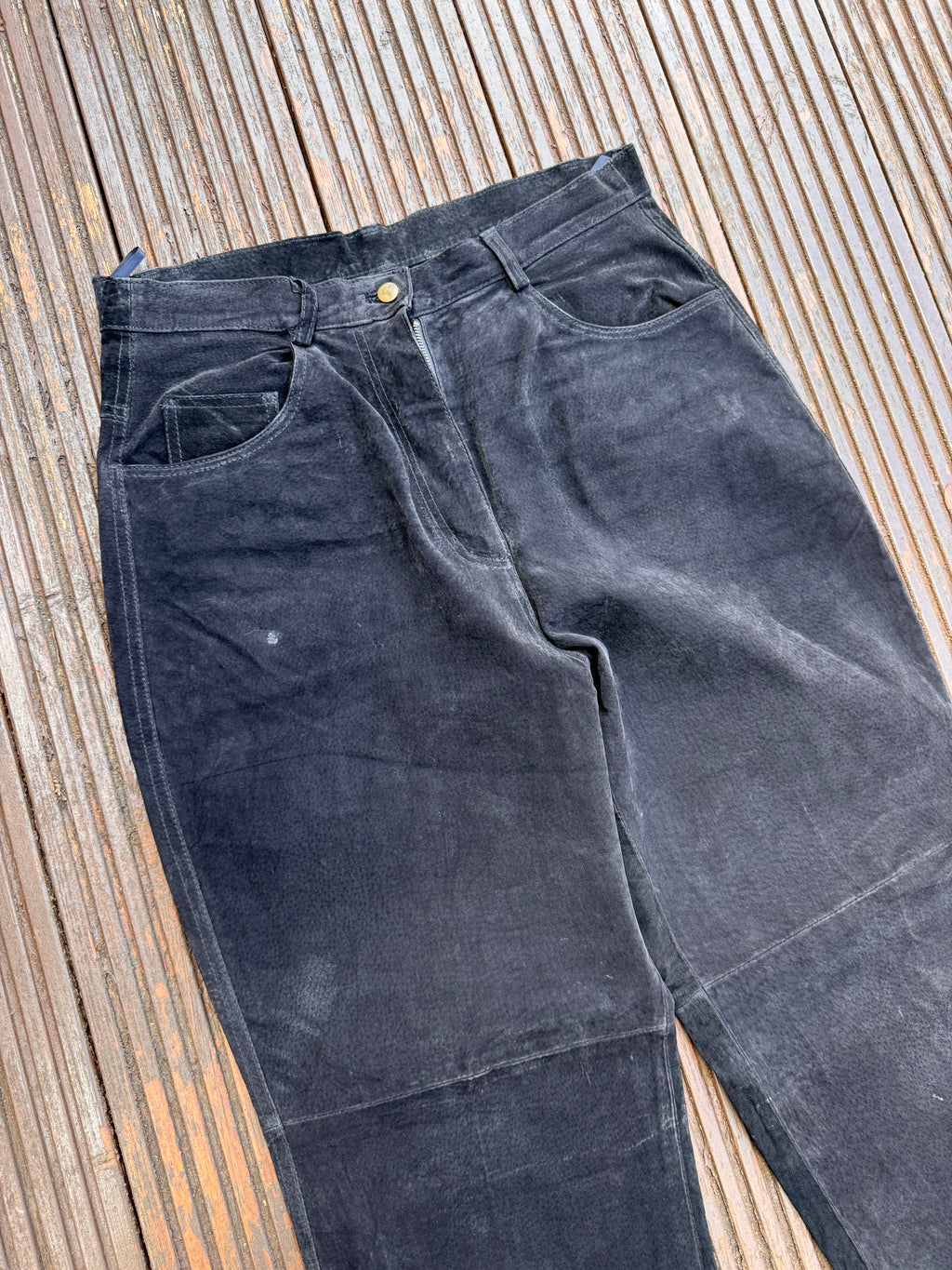 The Hudson Leather Co Black Suede Leather Trousers Size 16 W 32 L 32
