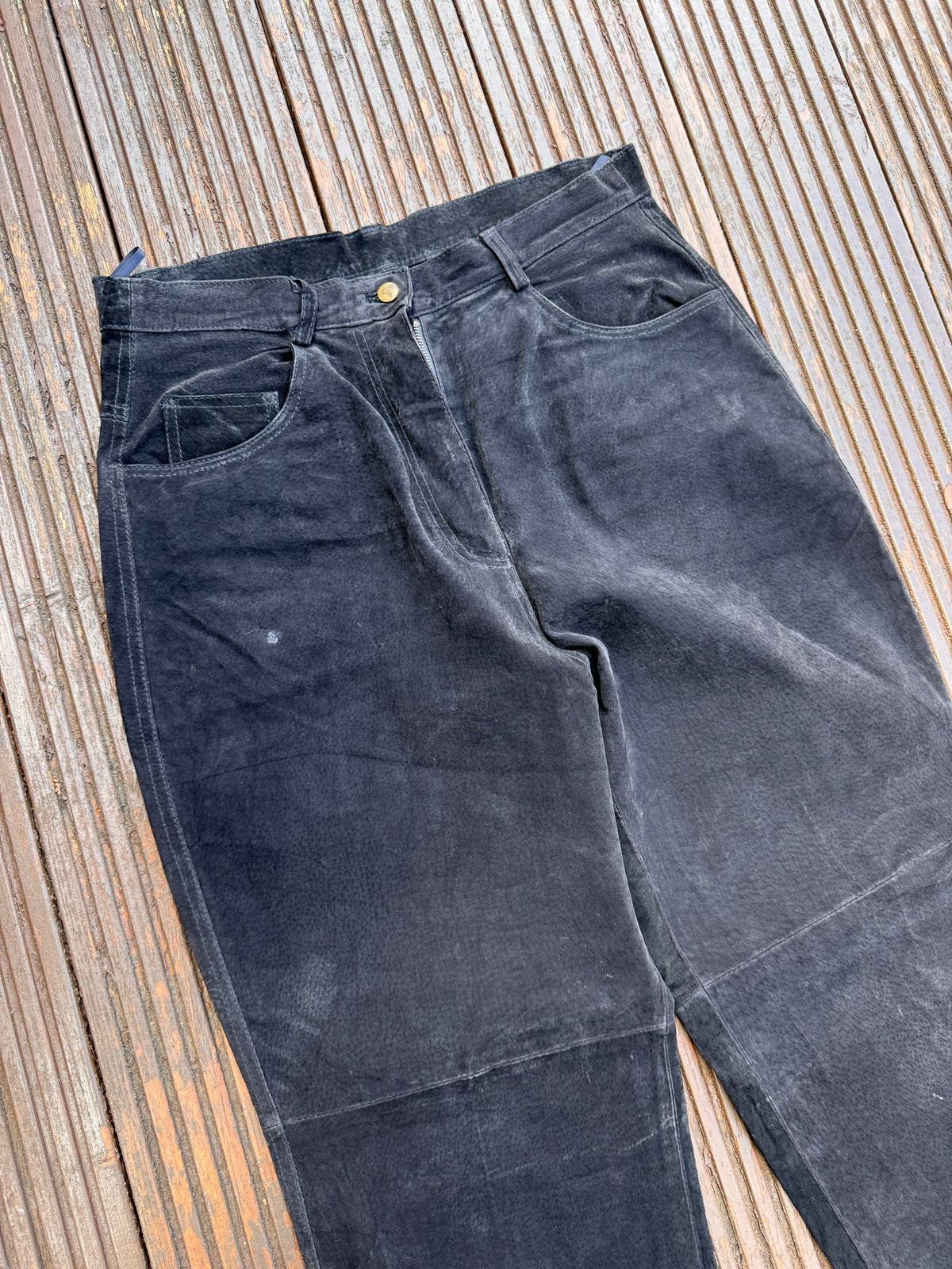 The Hudson Leather Co Black Suede Leather Trousers Size 16 W 32 L 32