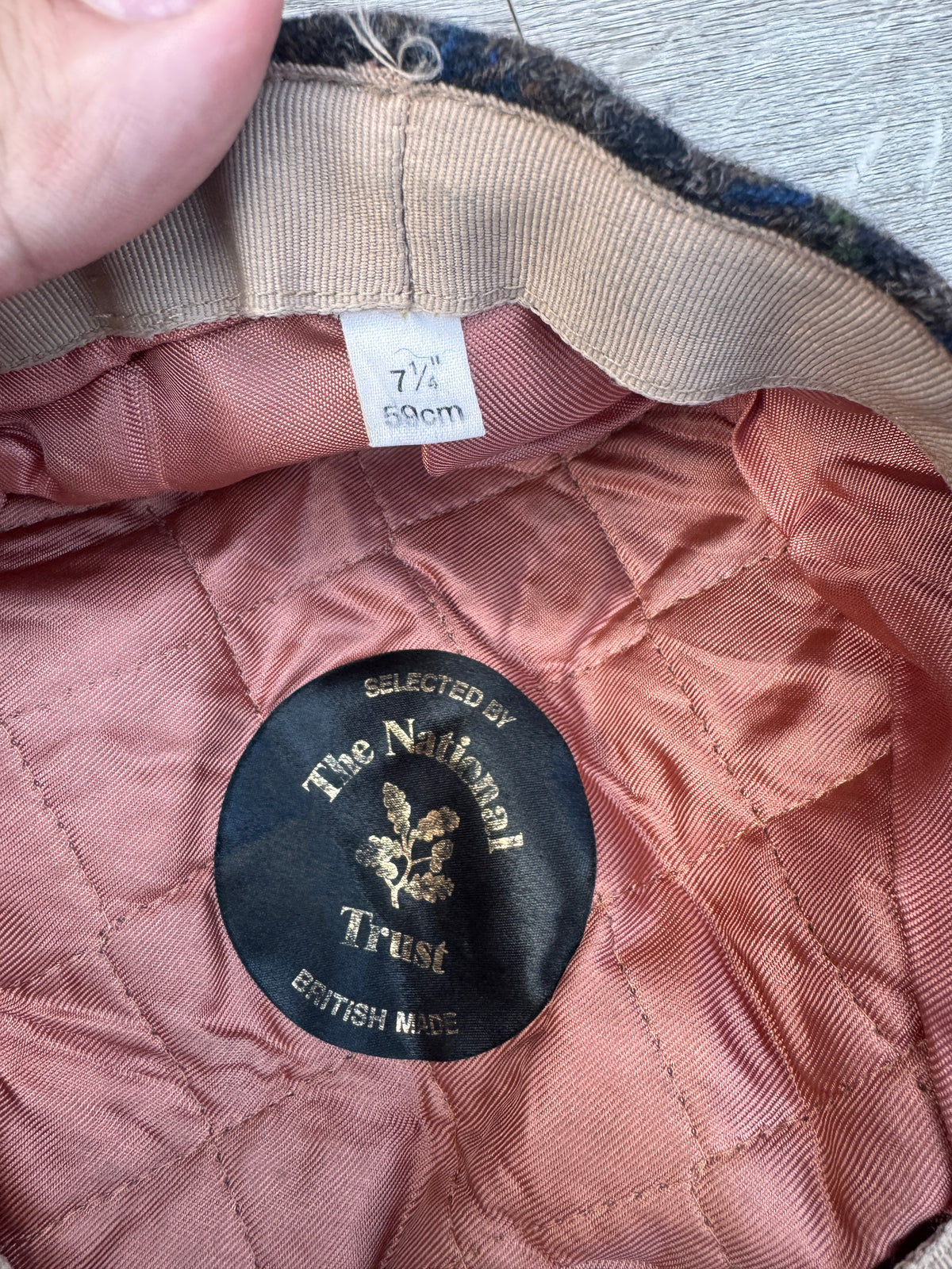 Vintage National Trust Wool Tweed Flat Cap 59cm 7 1/4 British Made Check Mens
