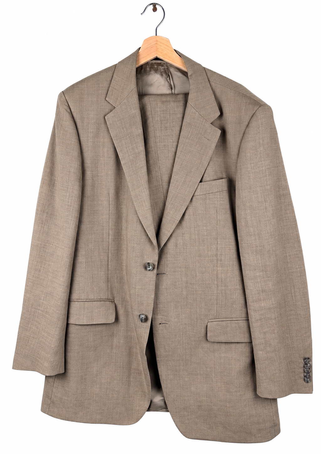 M&S Linen Miracle Mens Suit 44L W38 L31 Stone Nova Fides Italian Linen 2 Piece