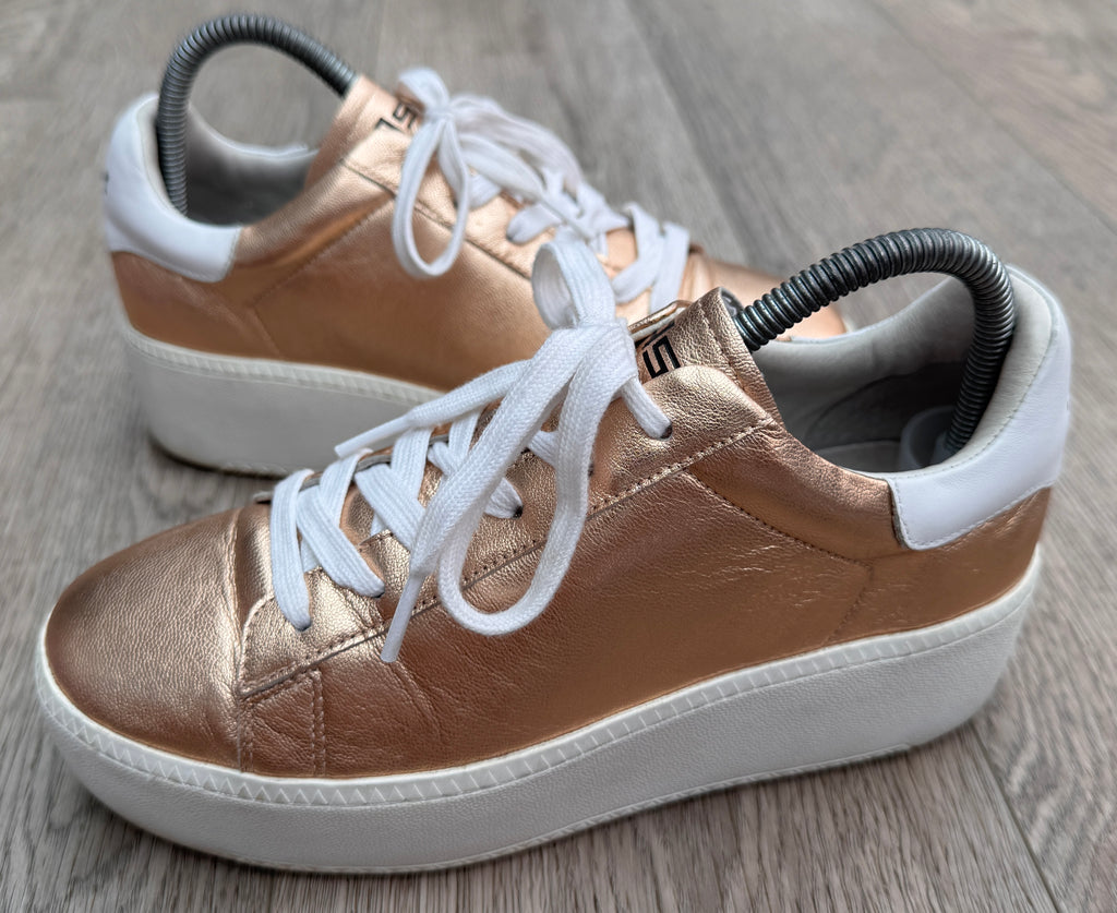 ASH Womens Rose Gold Leather Platform Trainers Chunky Sneakers UK 5