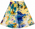 Womens Abstract Print Midi Skirt Colourful Yellow Blue A Line Textured W 30