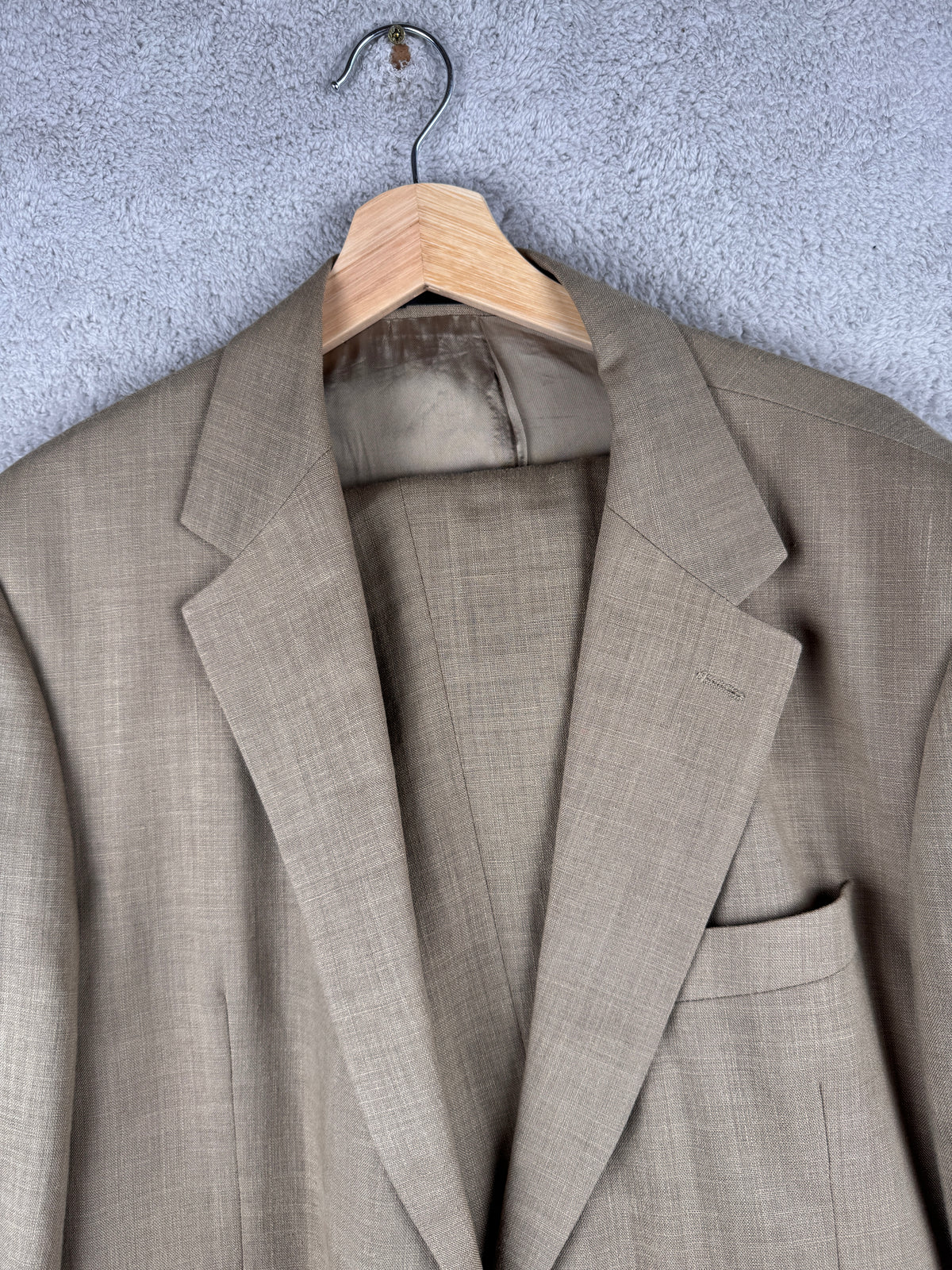 M&S Linen Miracle Mens Suit 44L W38 L31 Stone Nova Fides Italian Linen 2 Piece