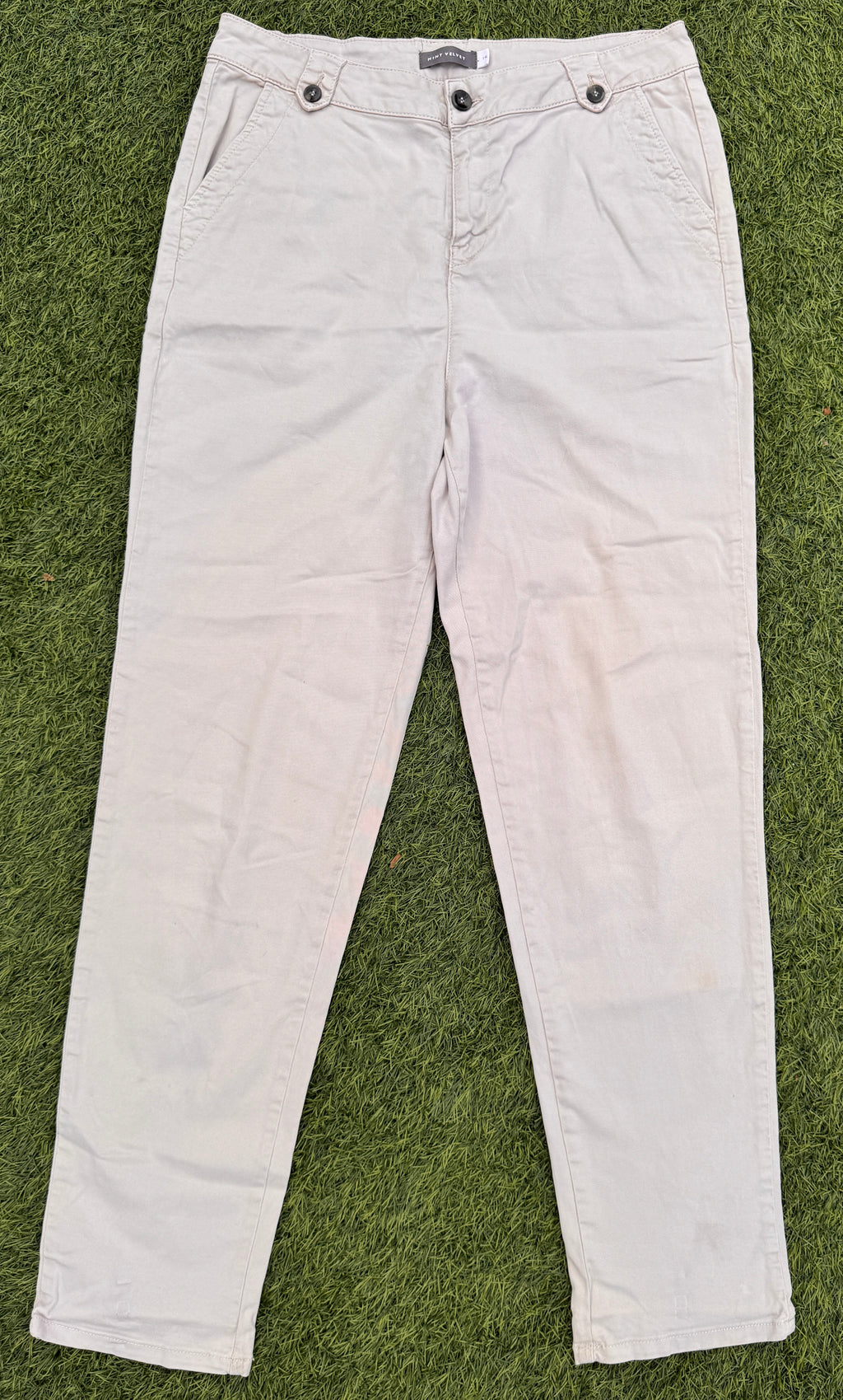 Mint Velvet Womens Chino Trousers UK 14 Beige Stone Straight Leg W 32 L 30