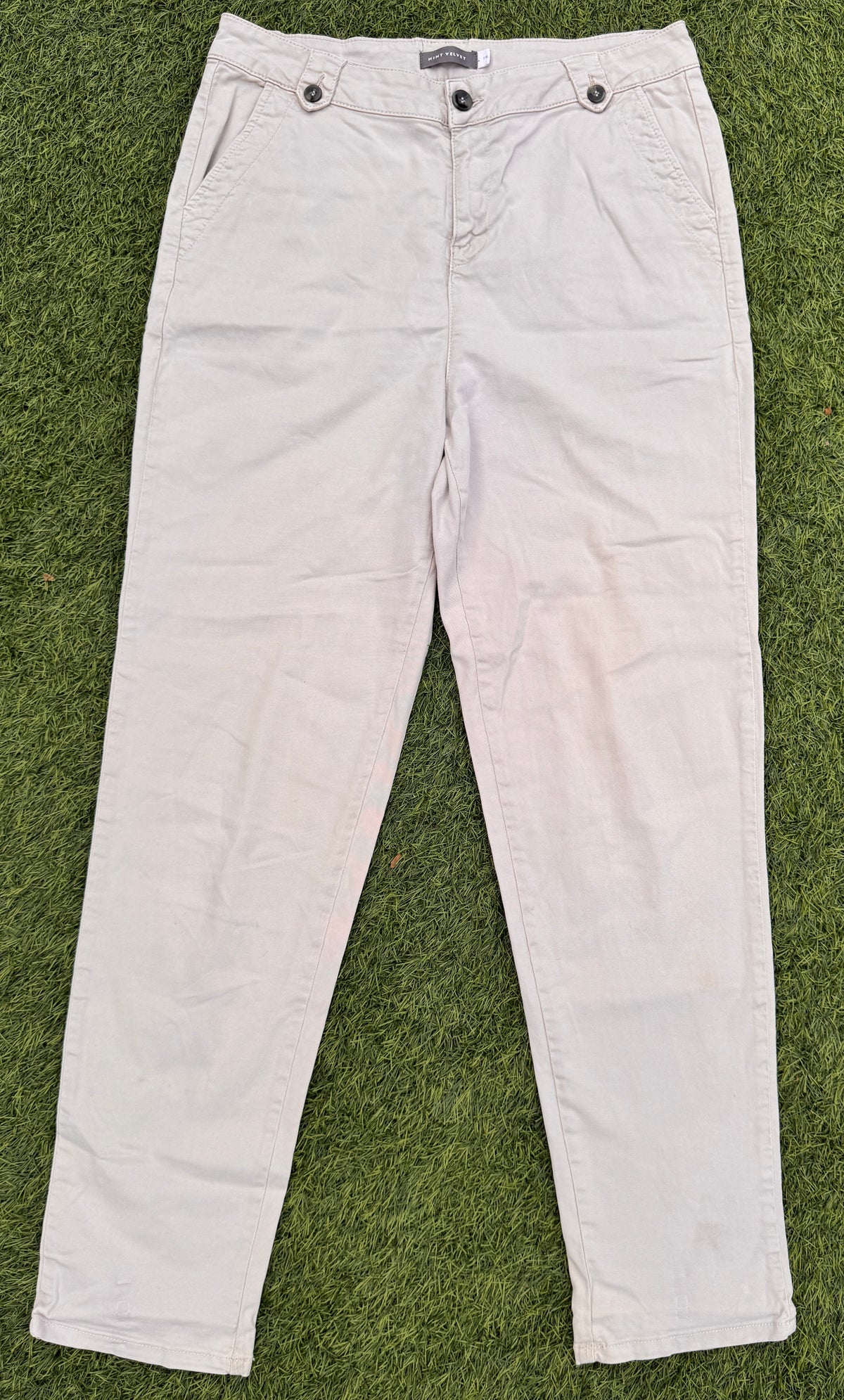 Mint Velvet Womens Chino Trousers UK 14 Beige Stone Straight Leg W 32 L 30