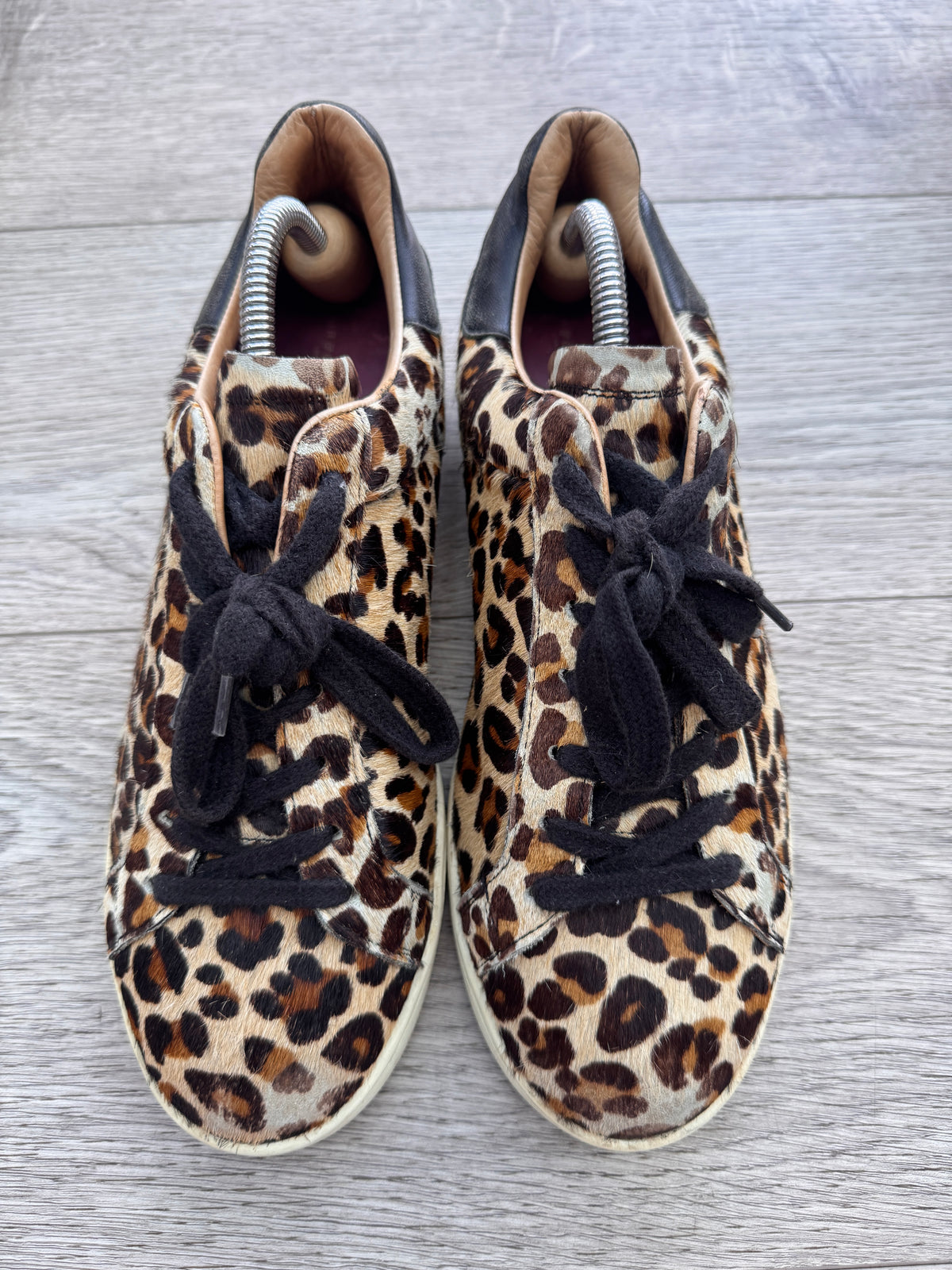 Air & Grace Leopard Print Pony Hair Leather Trainers Womens