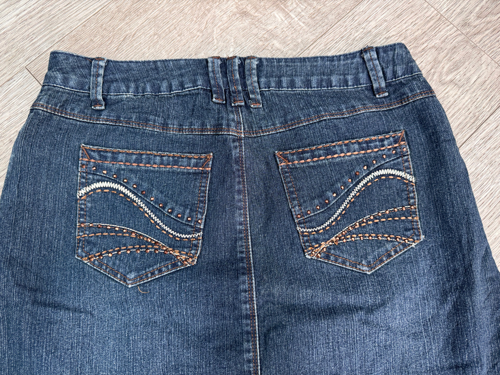 Cato Womens Y2K Blue Denim Skirt Size 6 A Line Western McBling Embellished