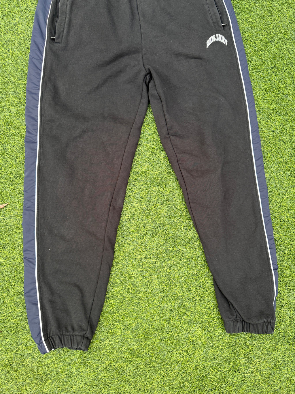 Benjart Mens Joggers XL Black Navy Side Stripe Tracksuit Bottoms