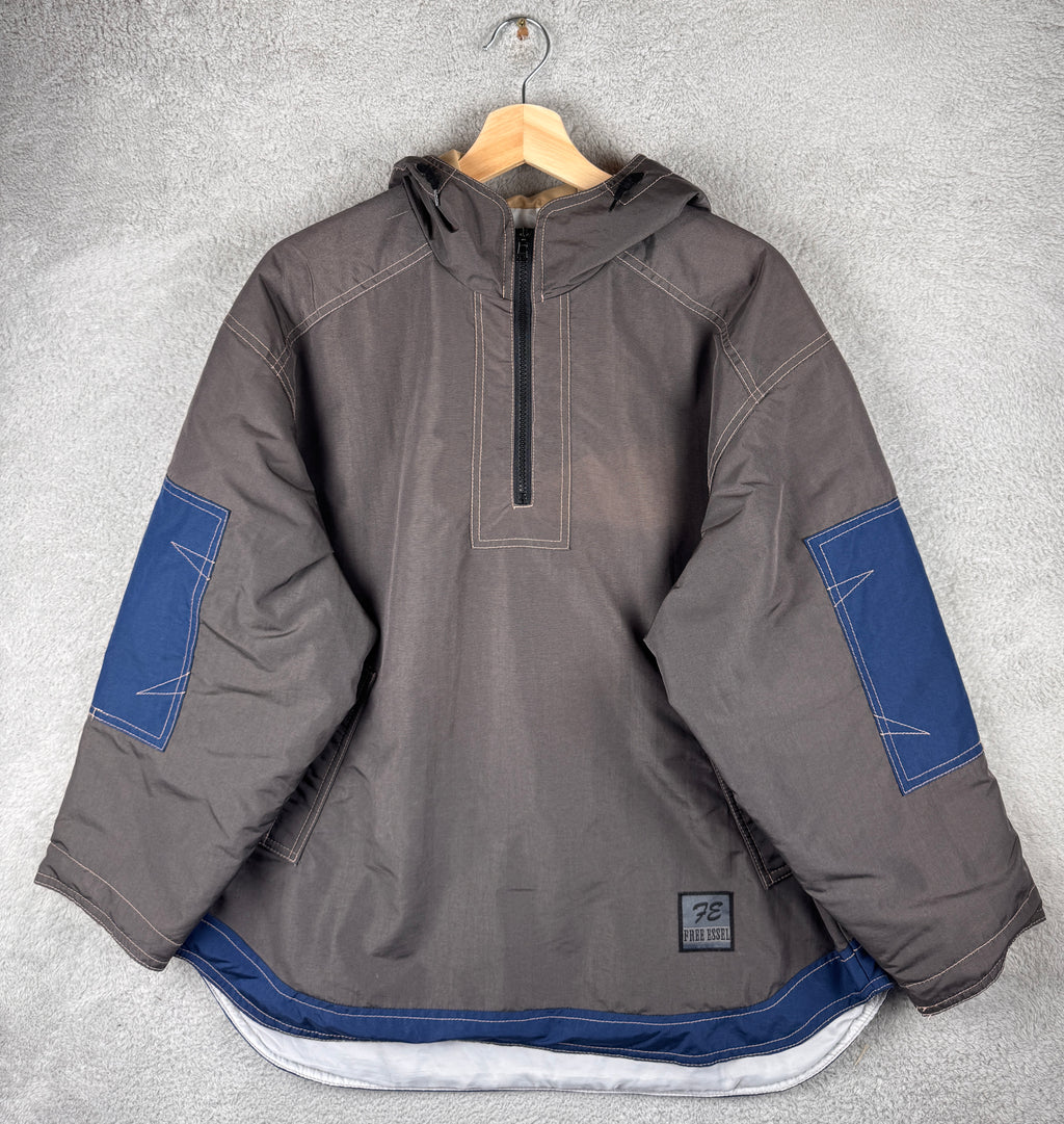 Free Essel Japan Mens Large Grey Blue Hooded Pullover Jacket Y2K Retro Anorak