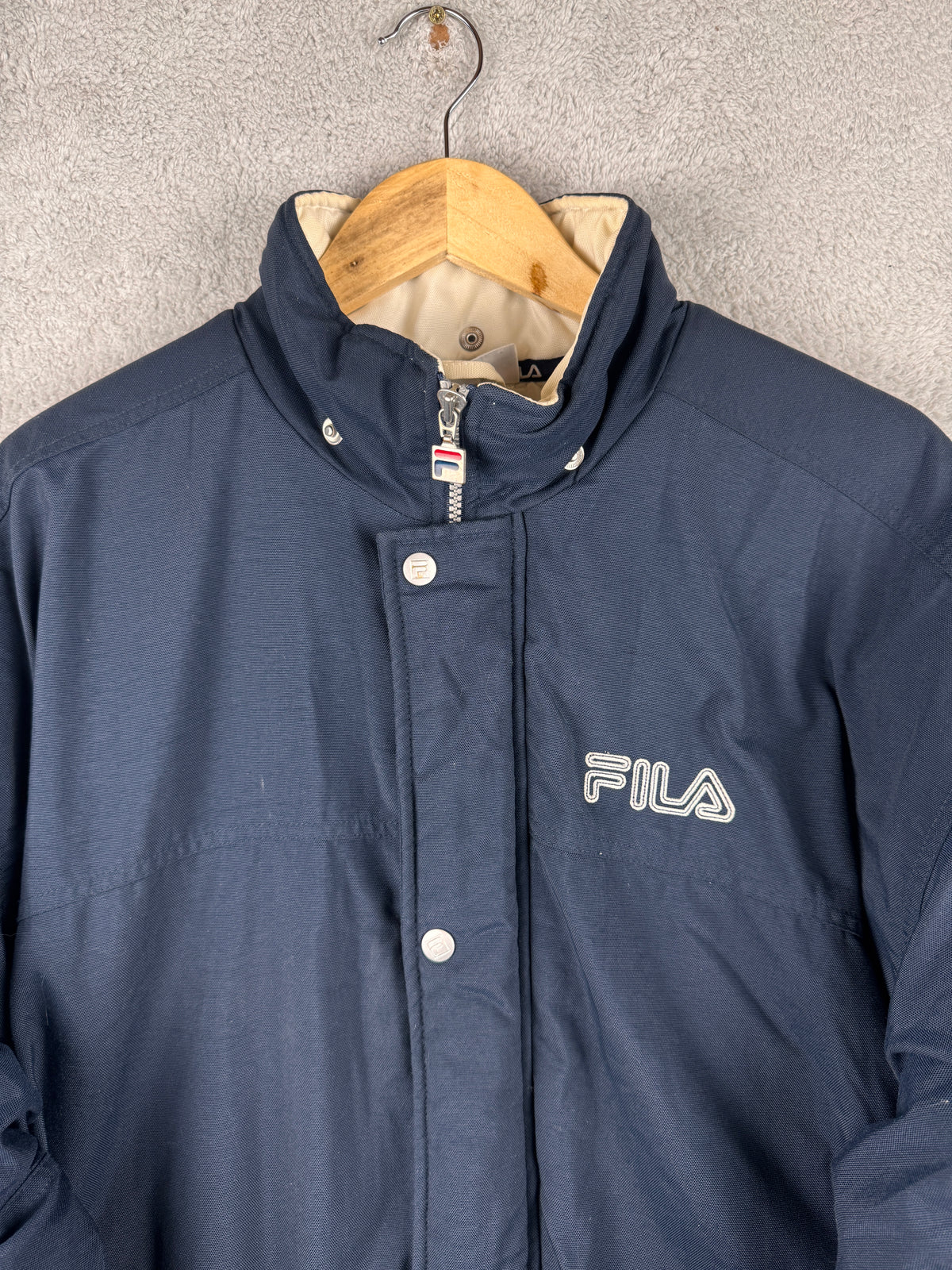 Vintage FILA Mens Padded Jacket Large Navy Blue 90s Retro Winter Coat