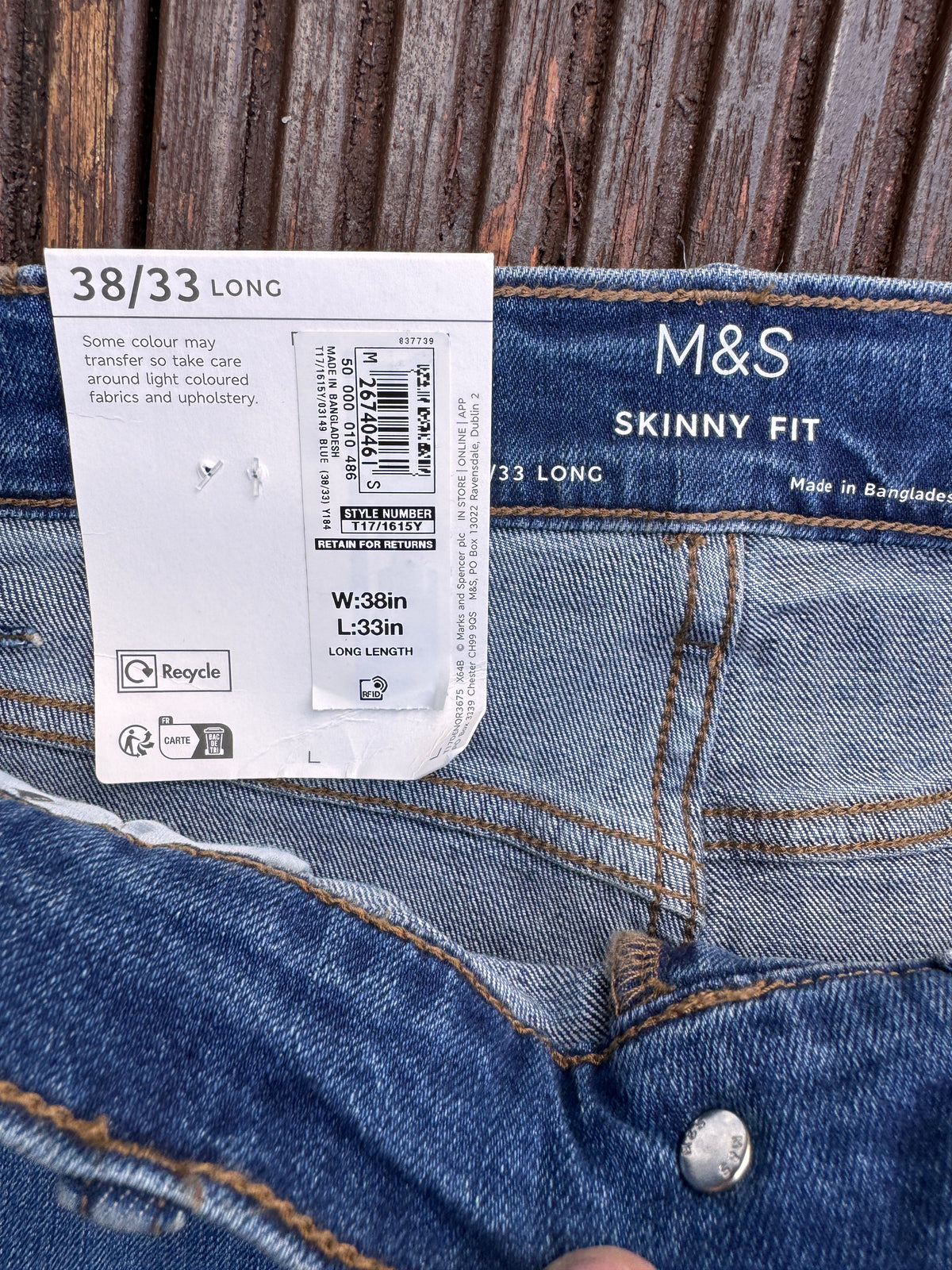 M&S Mens Skinny Fit Jeans W38 L33 Blue Denim Stretch