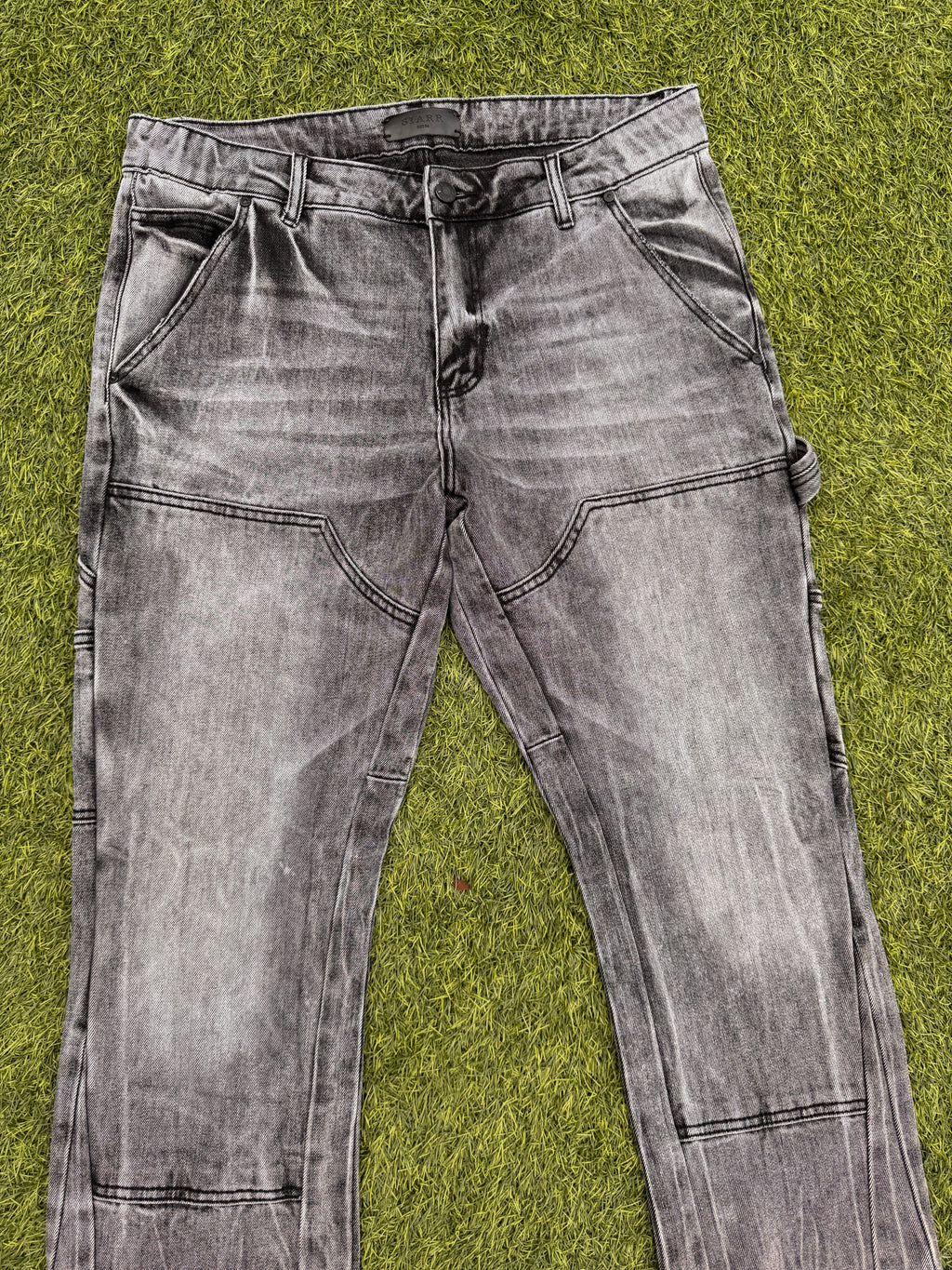 Siarr Carpenter Jeans Mens W34 L 32 Grey Washed Flared Distressed Patchwork