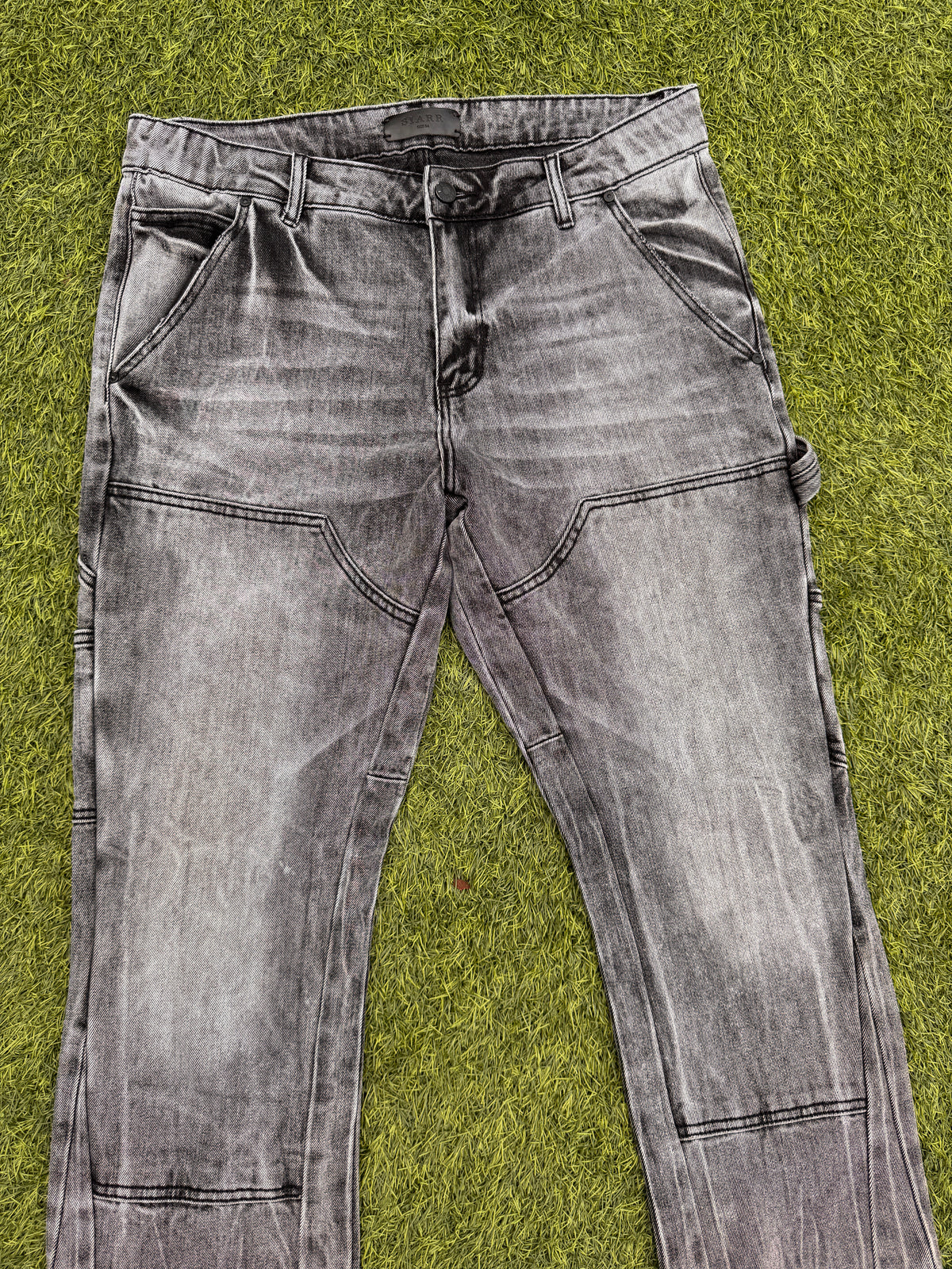 Siarr Carpenter Jeans Mens W34 L 32 Grey Washed Flared Distressed Patchwork