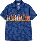 Aloha Republic Hawaiian Shirt 2XL Blue Surfboard Hibiscus Made In Hawaii USA