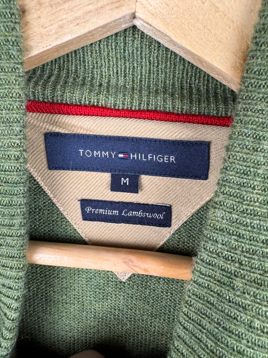 Tommy Hilfiger Mens Medium Jumper Green Premium Lambswool 1/4 Zip Knit